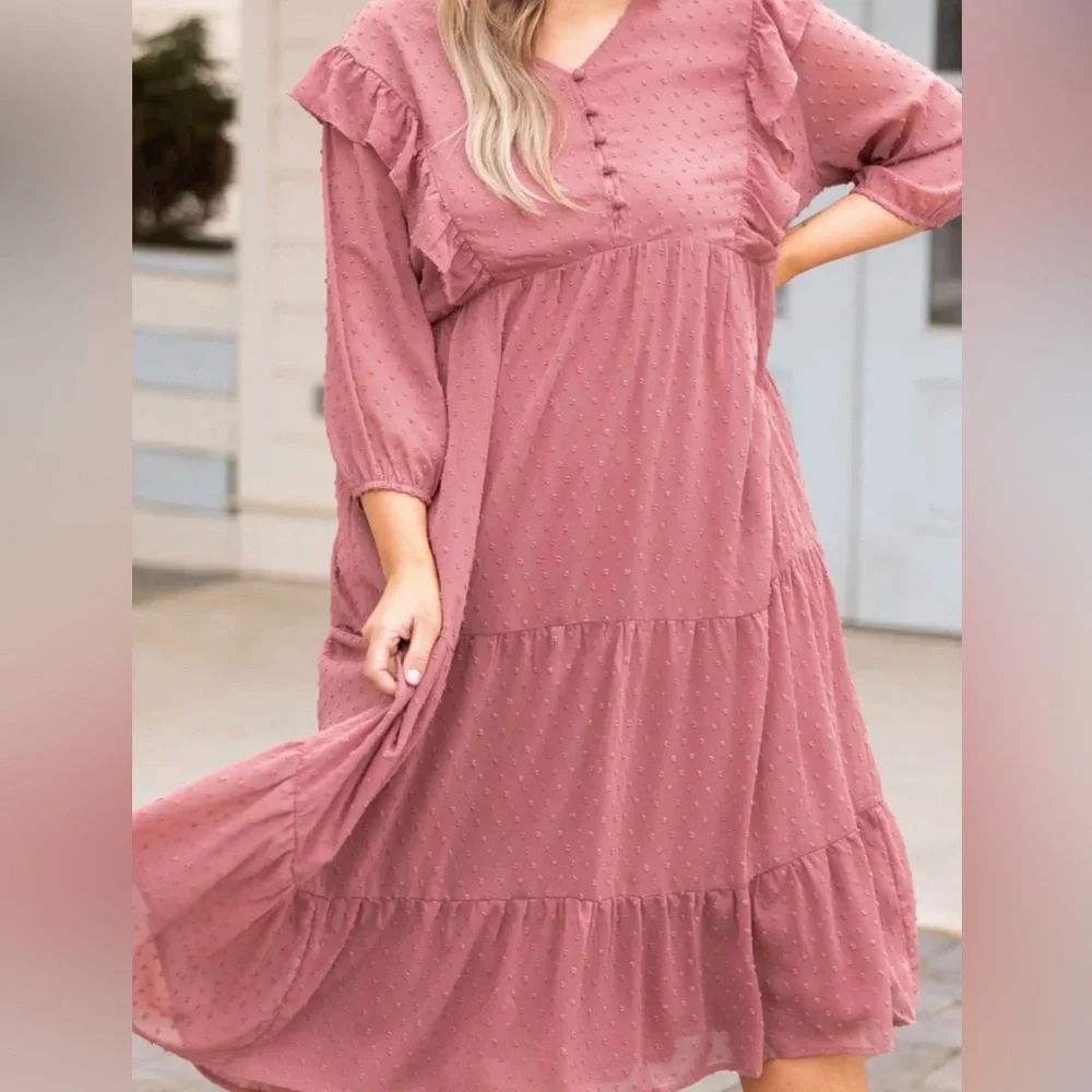Elegant Mauve Ruffle Dress by Chic Soul 3X NWOT - Picture 4 of 4